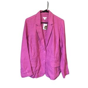 J Jill linen pink blazer jacket women M wild orchid NWT  2 button lightweight